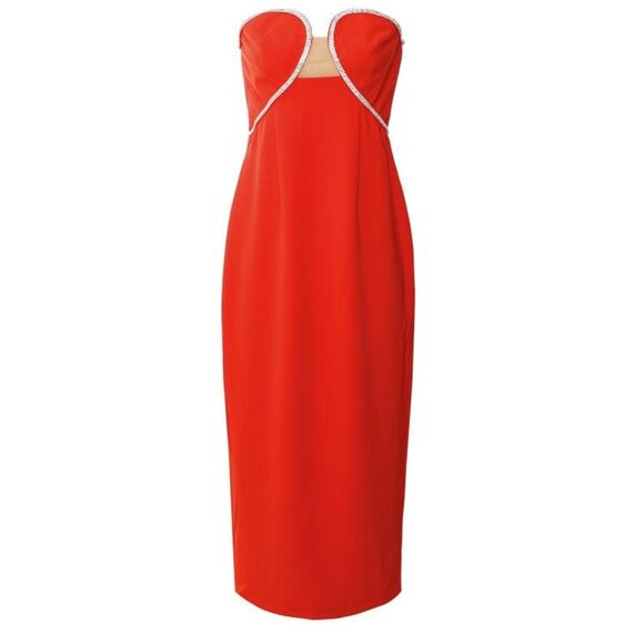 Self-Portrait Red Strapless Corset Midi Dress Crepe Bandeau Cocktail Party XS - Picture 1 of 12